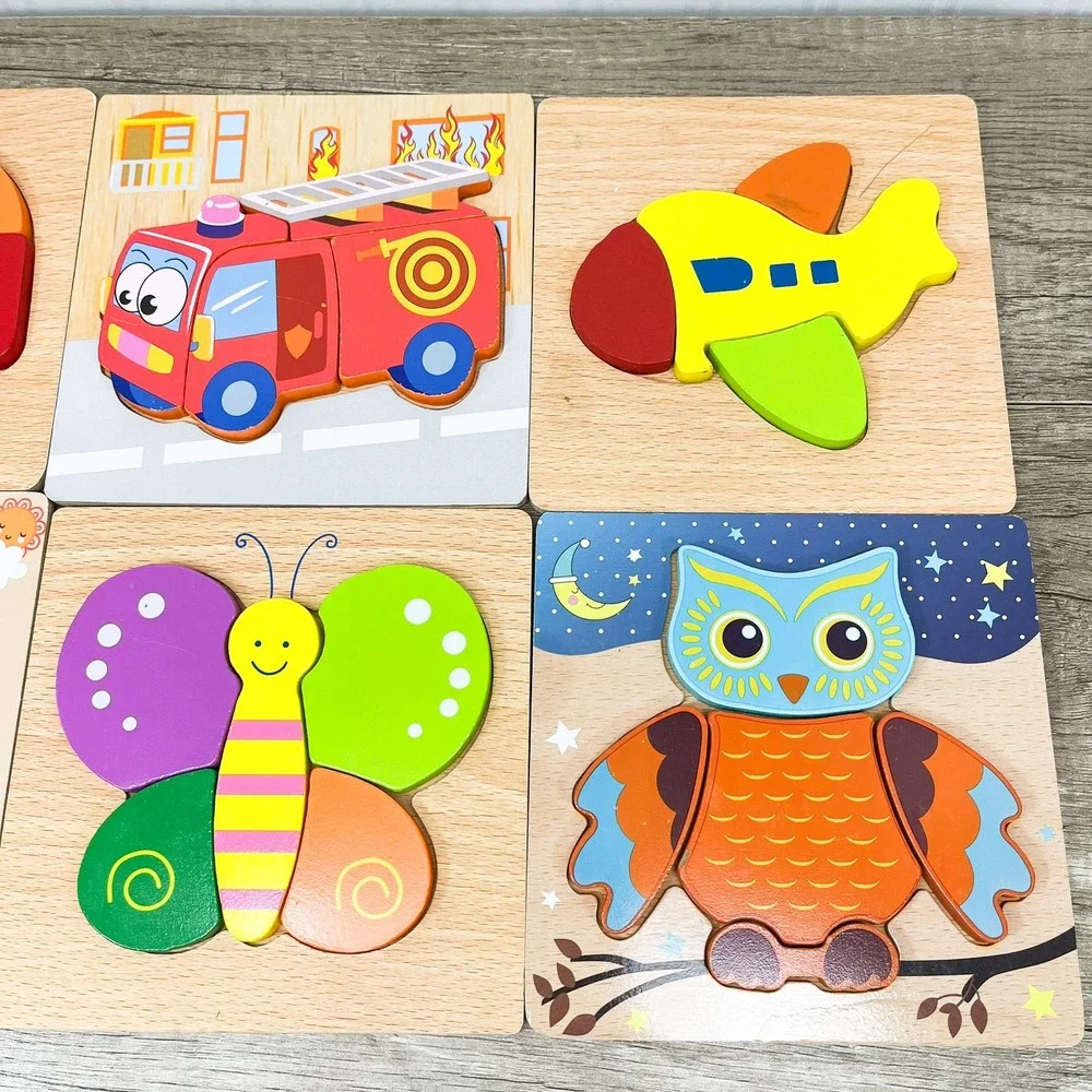 Wooden Toddler Chunky Puzzle Set 6pc Animals Transportation Montessori Toys